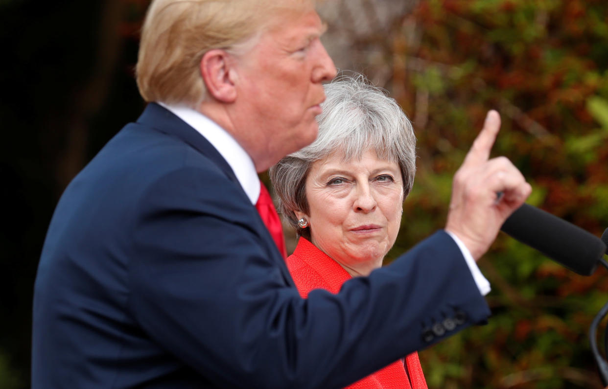 President Donald Trump and British Prime Minister Theresa May&nbsp;at Chequers in Buckinghamshire, England, on Friday. (Photo: Kevin Lamarque/Reuters)