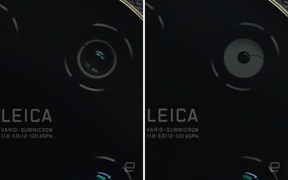 The variable aperture on the Xiaomi 13 Ultra's main camera, with the left one set at the default f/1.9, and the right one at f/4.0.