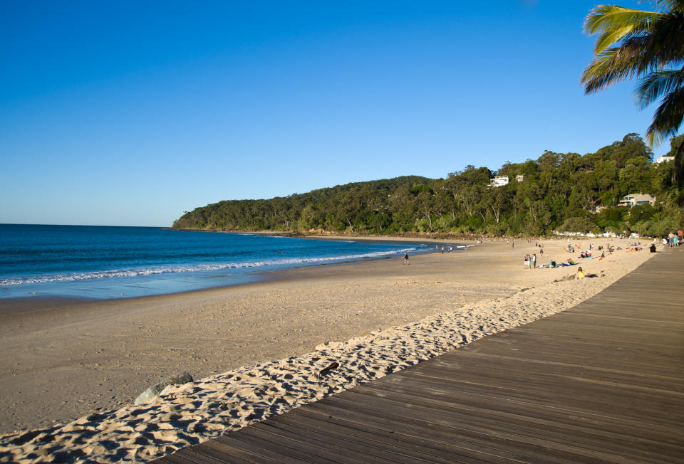 Pictured is  a sunny winter day with little surf on Noosa main beach. 