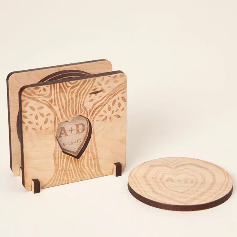 15) Carved With Love Personalized Coasters