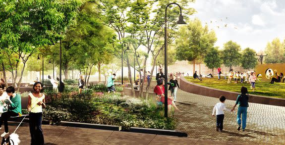 An artist's rendering of Hoboken's Southwest Park, a 1-acre "resiliency park" designed to manage stormwater.