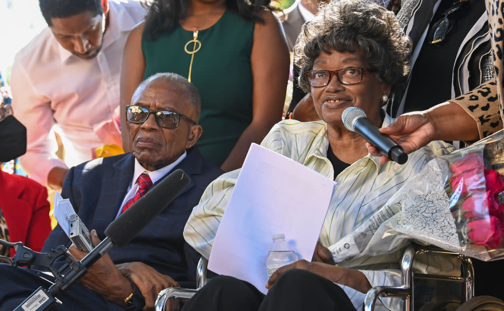 Check out this list of Black History Month people of note. Pictured: Civil Rights Icon Claudette Colvin. | MONTGOMERY, AL - OCTOBER 26: Claudette Colvin, 82, speaks alongside Civil rights attorney Fred Gray, left, during a press conference at the Montgomery County Family Court on October 26, 2021, in Montgomery, Alabama, after petitioning for her juvenile record to be expunged. At age 15, Colvin was arrested on March 2, 1955, and placed on indefinite probation in Montgomery for violating bus segregation ordinances, nine months before Rosa Parks. Seated next to Colvin is Civil Rights attorney Fred Gray. (Photo by Julie Bennett/Getty Images)