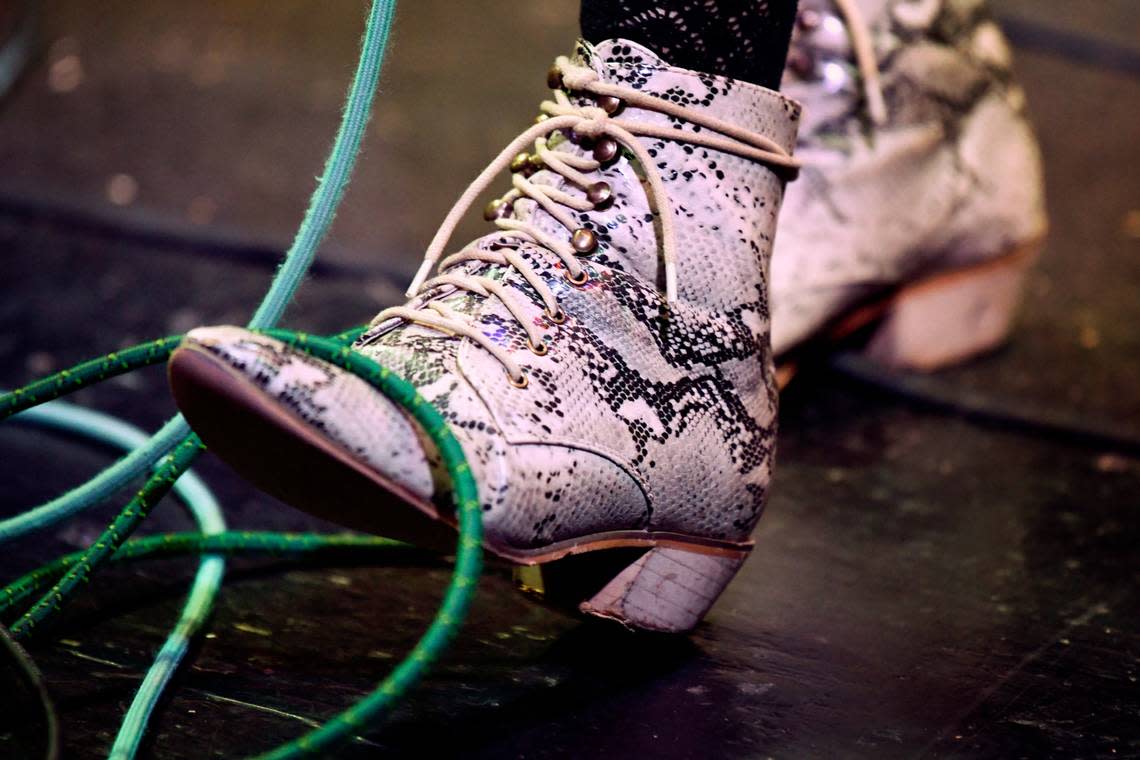 A musician’s boot keeps time among microphone cables during the Bluegrass Ramble in downtown Raleigh, N.C. Tuesday evening, Sept. 28, 2021. Scott Sharpe/ssharpe@newsobserver.com