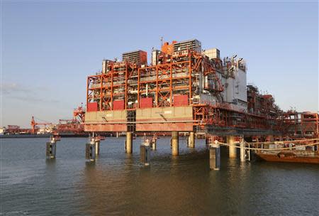 Infrastructure on D Island, the main processing hub, is pictured at the Kashagan offshore oil field in the Caspian sea in western Kazakhstan August 21, 2013. REUTERS/Stringer