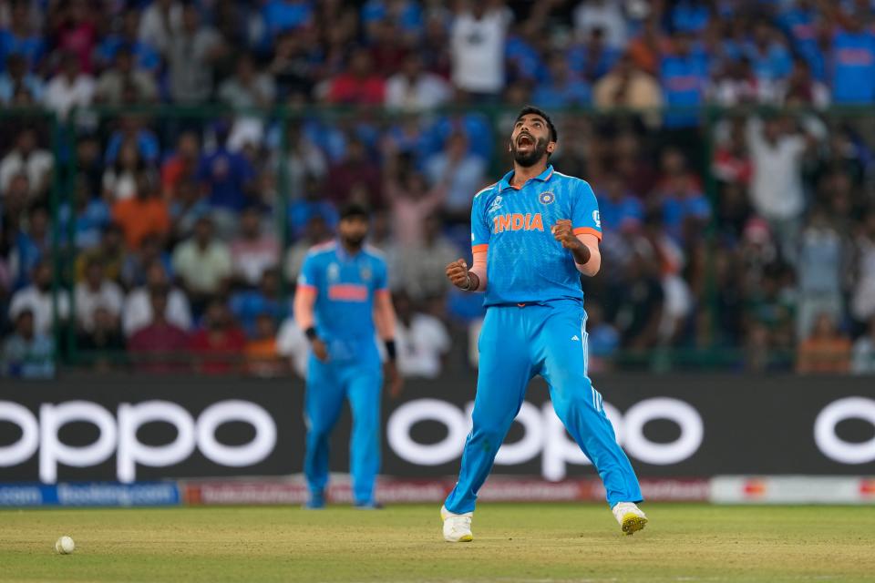 Bumrah celebrates the wicket of Mohammad Nabi (AP)