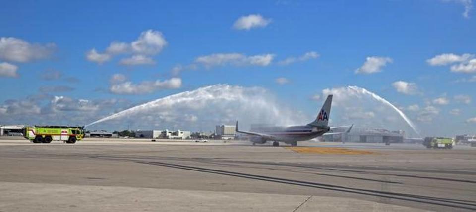 An American Airlines flight leaves Miami International Airport to Cap-Haitien, Haiti. The 2014 inaugural flight marked the first flight of a U.S.-based carrier to Haiti’s newest airport in Cap-Haitien.