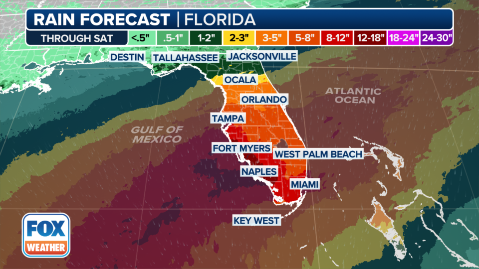 Florida rain totals forecast through Saturday.