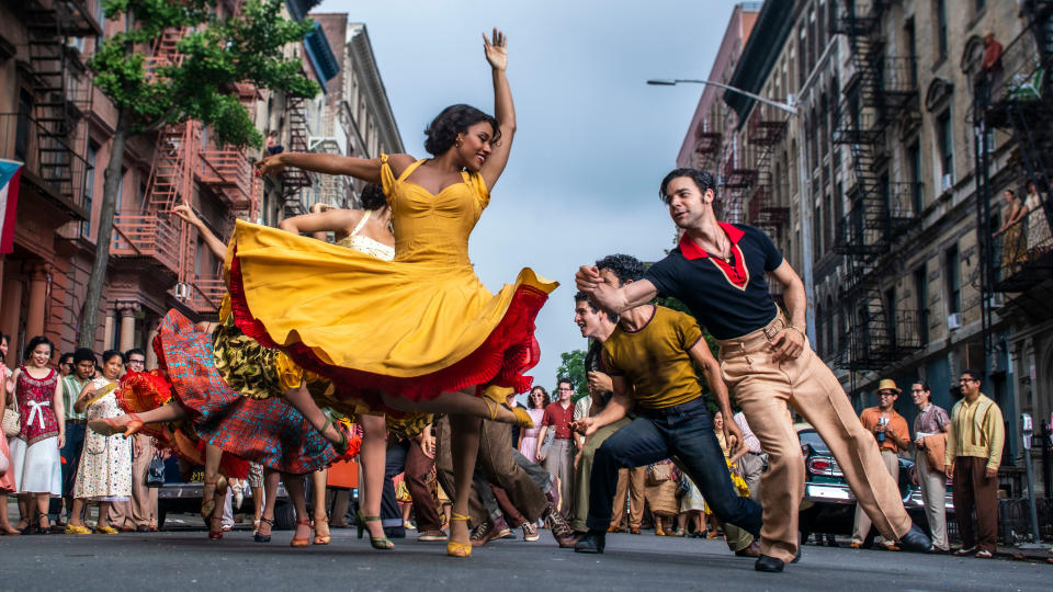 Ariana DeBose and David Alvarez dance through the streets in 'West Side Story'. (Niko Tavernise/20th Century Studios)