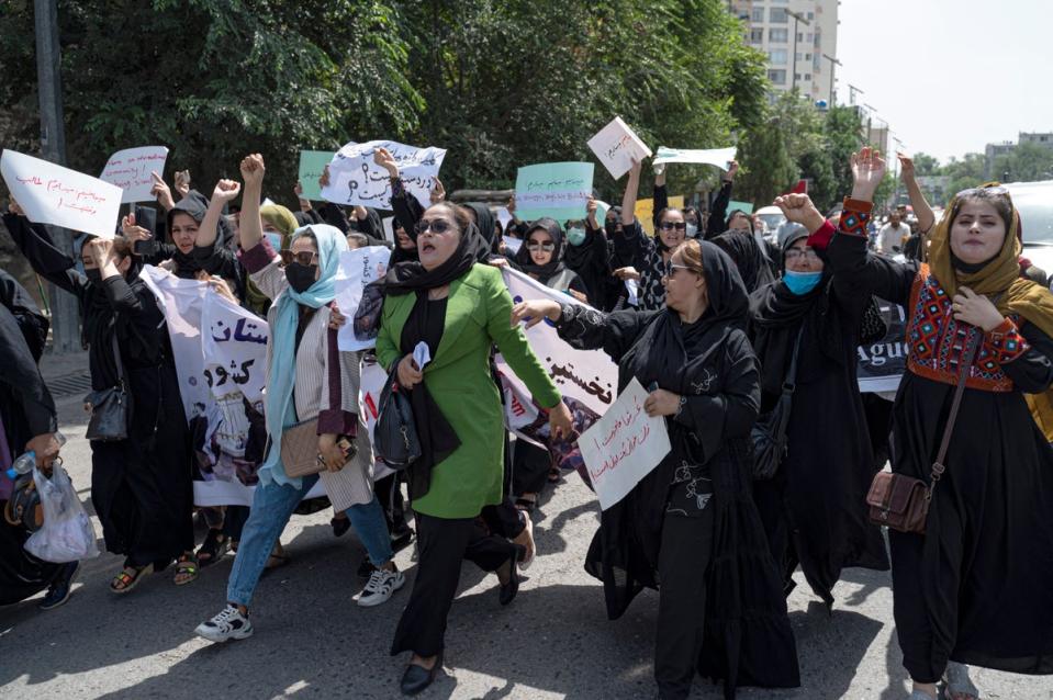 Around 40 women marched in front of the education ministry building in the capital (AFP via Getty)