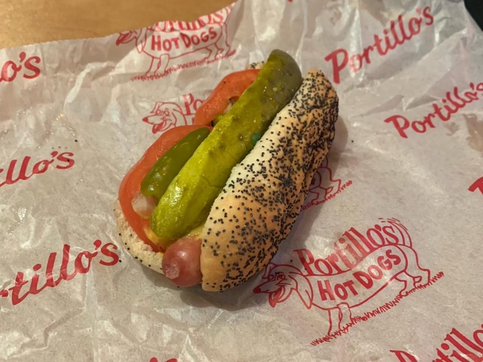 portillo's chicago hop dog sitting on the chain's wrapper