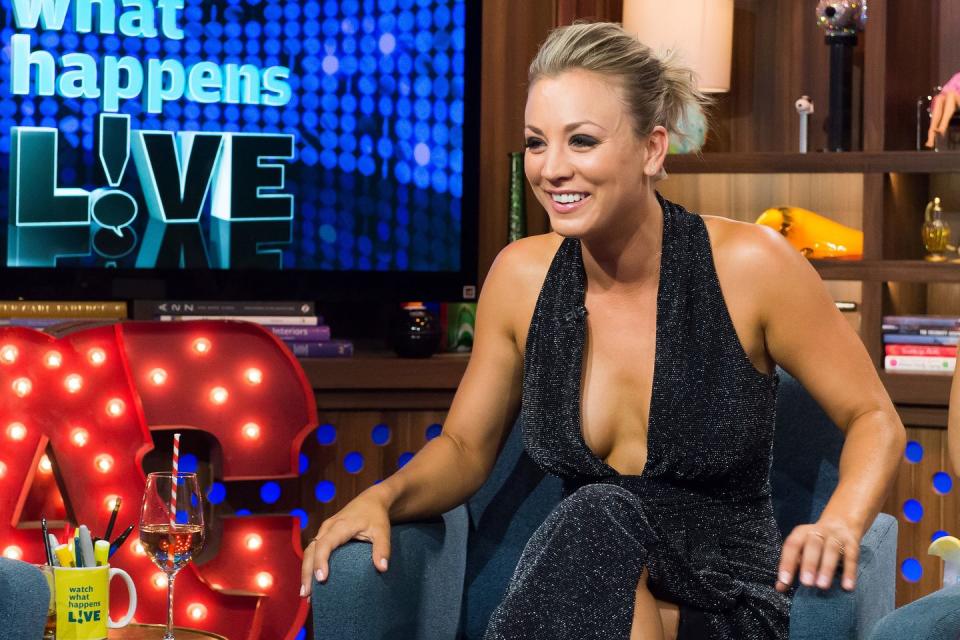 kaley cuoco 2023 fashion plunging glitter dress