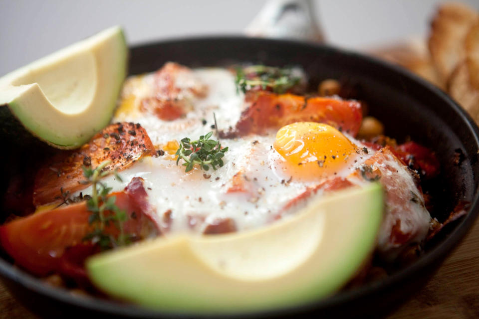 <strong>Get the <a href="http://food52.com/recipes/15046-chickpea-tomato-and-roasted-red-pepper-skillet-breakfast" target="_blank">Chickpea, Tomato, and Roasted Red Pepper Skillet Breakfast recipe</a> by sporkme via Food52</strong>