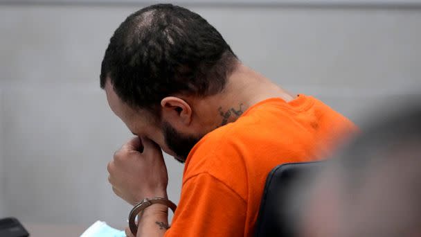 PHOTO: Darrell Brooks reacts as Michele Allworth gives a victim impact statement on Brooks' behalf during Brooks' sentencing in a Waukesha County Circuit Court in Waukesha, Wis., Nov. 16, 2022. (Mike De Sisti/Milwaukee Journal-Sentinel via AP)