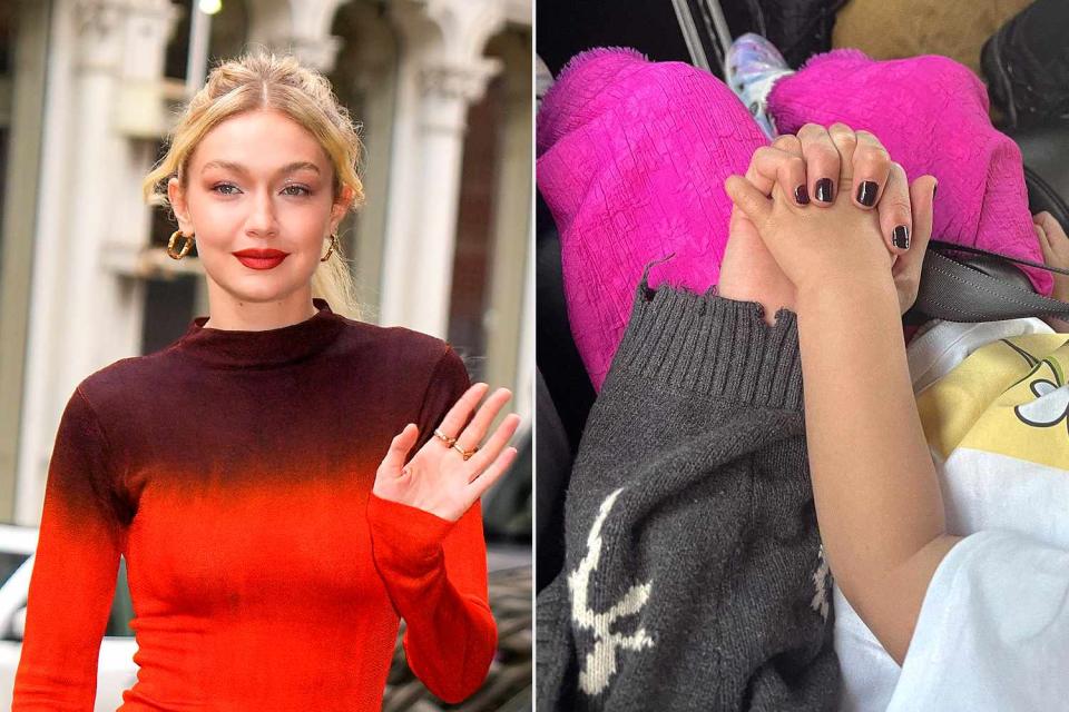 <p>Gotham/GC Images; Gigi Hadid/Instagram</p> Gigi Hadid (L), Gigi Hadid holding hands with daughter Khai (R)