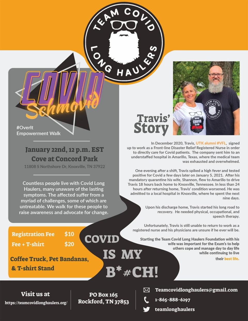 Travis and Shannon Exum founded Team COVID Long Haulers to rally around those who are dealing with the long form of the virus. This Saturday they’ll host a walk to support sufferers, their caregivers and families, and to fund research.