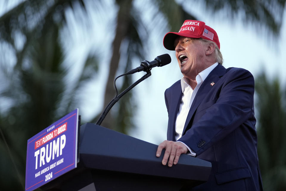 Republican presidential candidate former President Donald Trump speaks at a campaign rally at Trump National Doral Miami, Tuesday, July 9, 2024, in Doral, Fla. (AP Photo/Rebecca Blackwell)