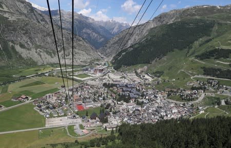 General view shows the mountain resort of Andermatt