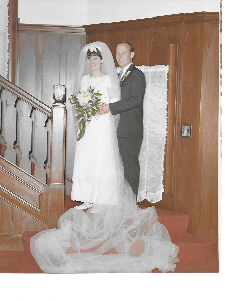 Paul Townsend and Francine Fazio, of Hull, on their wedding day in 1968. They were married at St. Ann's Church in Hull and have been married for 55 years, have two sons, and run Mod-Tech Homes LLC in Hingham.