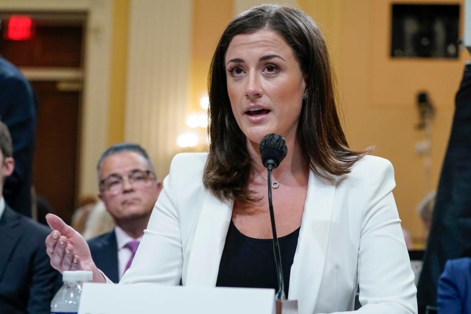 Cassidy Hutchinson, former aide to Trump White House chief of staff Mark Meadows, testifies (Copyright 2022 The Associated Press. All rights reserved.)