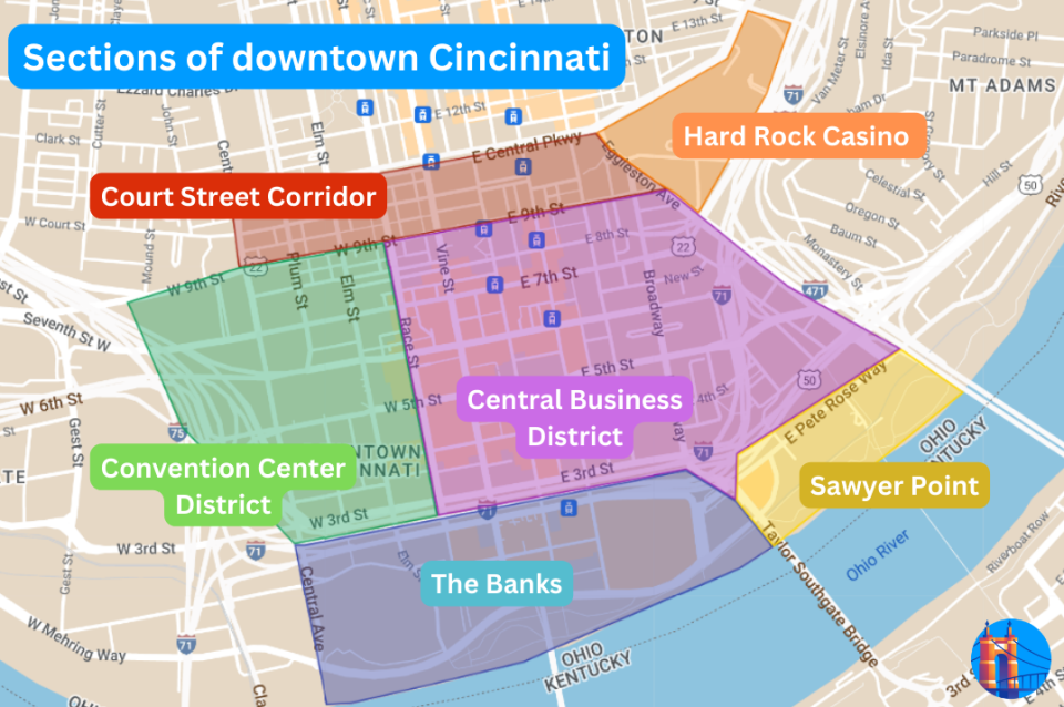 Areas of coverage of downtown Cincinnati