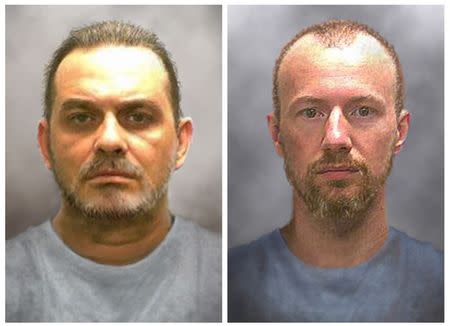 Prison inmates Richard Matt, 48, (L) and David Sweat, 35, are seen in a combination of enhanced pictures released by the New York State police June 17, 2015, showing how they might look after escaping 12 days ago. REUTERS/New York State Police/Handout