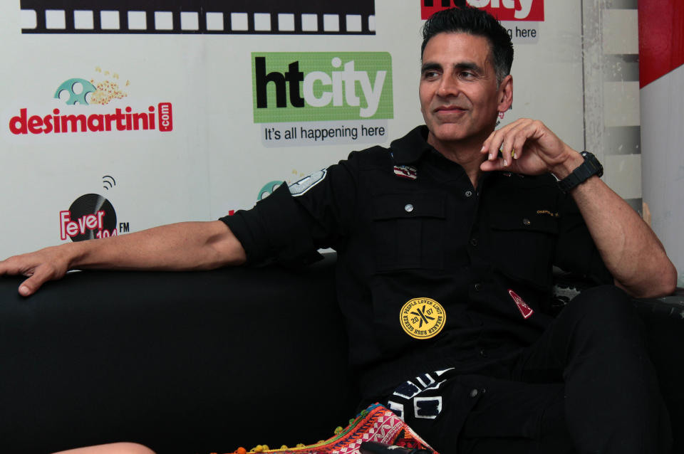 NEW DELHI, INDIA - OCTOBER 17: (EDITORS NOTE: This is an exclusive image of Hindustan Times) Bollywood actor Akshay Kumar during an exclusive interview with HT City-Hindustan Times for promotion of upcoming movie Housefull 4' at HT Media office, on October 17, 2019 in New Delhi, India. (Photo by Shivam Saxena/Hindustan Times via Getty Images)