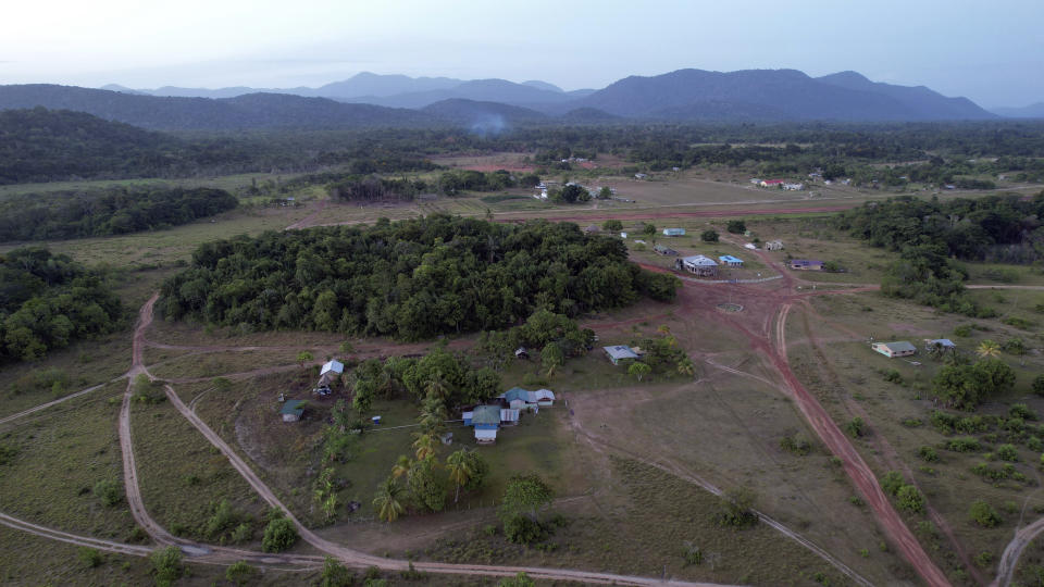 Homes stand in the village of Surama in the Rupununi area of the Essequibo, a territory in dispute with Venezuela, Saturday, Nov. 18, 2023. Venezuela has long claimed Guyana’s Essequibo region — a territory larger than Greece and rich in oil and minerals. (AP Photo/Juan Pablo Arraez)