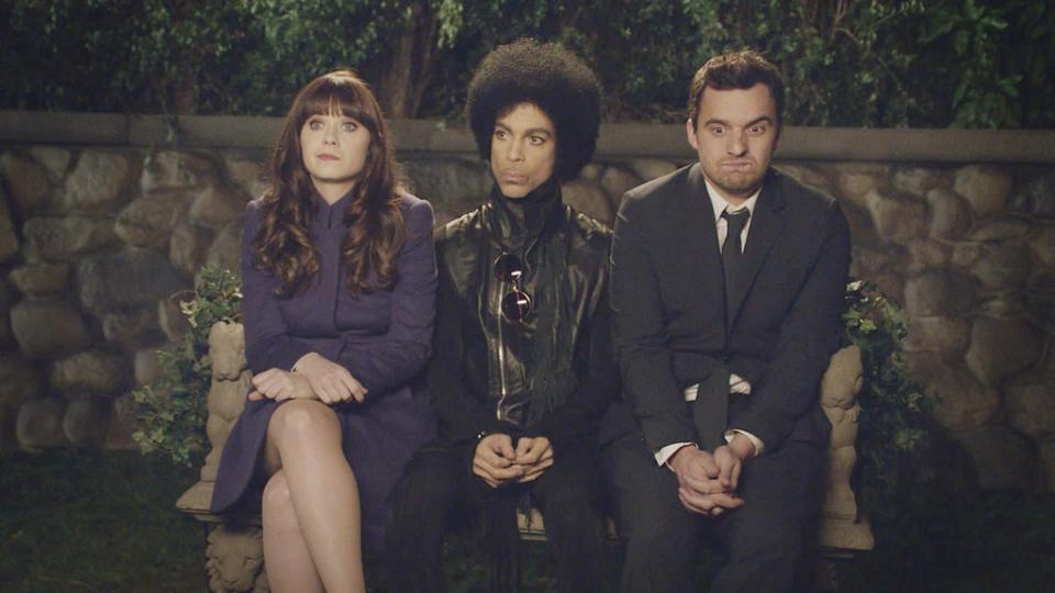 With Zooey Deschanel and Prince in ‘New Girl' (20th Century Fox Television/Kobal/Shutterstock)