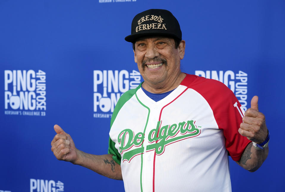 Actor Danny Trejo poses at the 10th Annual PingPong4Purpose celebrity ping pong tournament hosted by Los Angeles Dodgers pitcher Clayton Kershaw and his wife, Ellen, Thursday, July 27, 2023, at Dodger Stadium in Los Angeles. (AP Photo/Chris Pizzello)