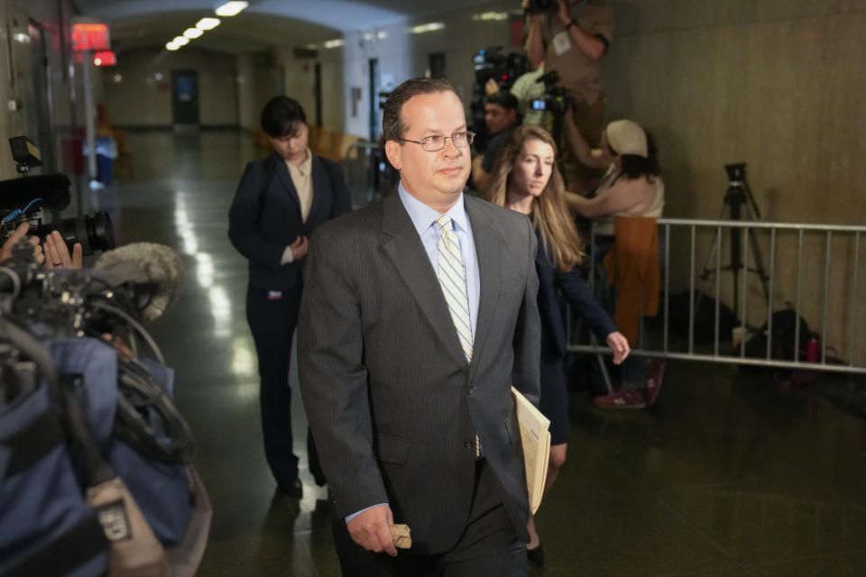 Assistant Manhattan District Attorney Joshua Steinglass arrives at Manhattan Criminal Court, Wednesday, June 28, 2023, in New York, for Daniel Penny's arraignment. Penny, 24, pleaded not guilty to second-degree manslaughter and criminally negligent homicide in the May 1 death of Neely, a former Michael Jackson impersonator who was shouting and begging for money when Penny pinned him to the floor of the moving subway car with the help of two other passengers and held him in a chokehold for more than three minutes. (AP Photo/John Minchillo)