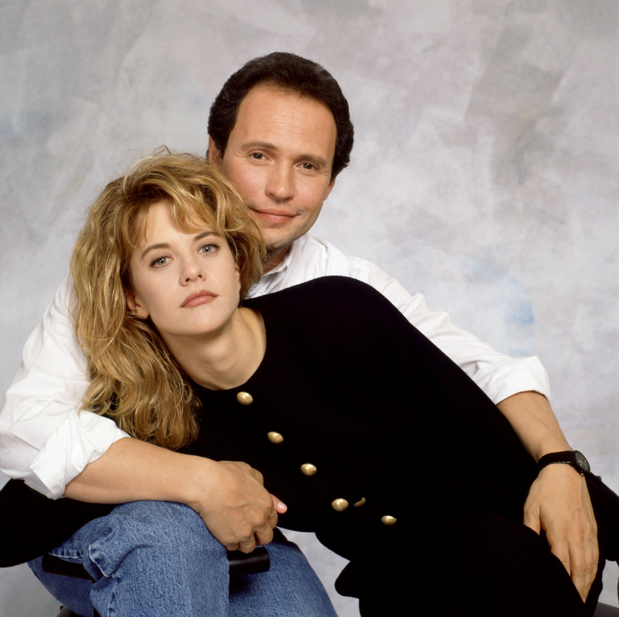 Meg Ryan and Billy Crystal pose for a portrait in 1989 while promoting When Harry Met Sally.... (Bonnie Schiffman/Getty Images)