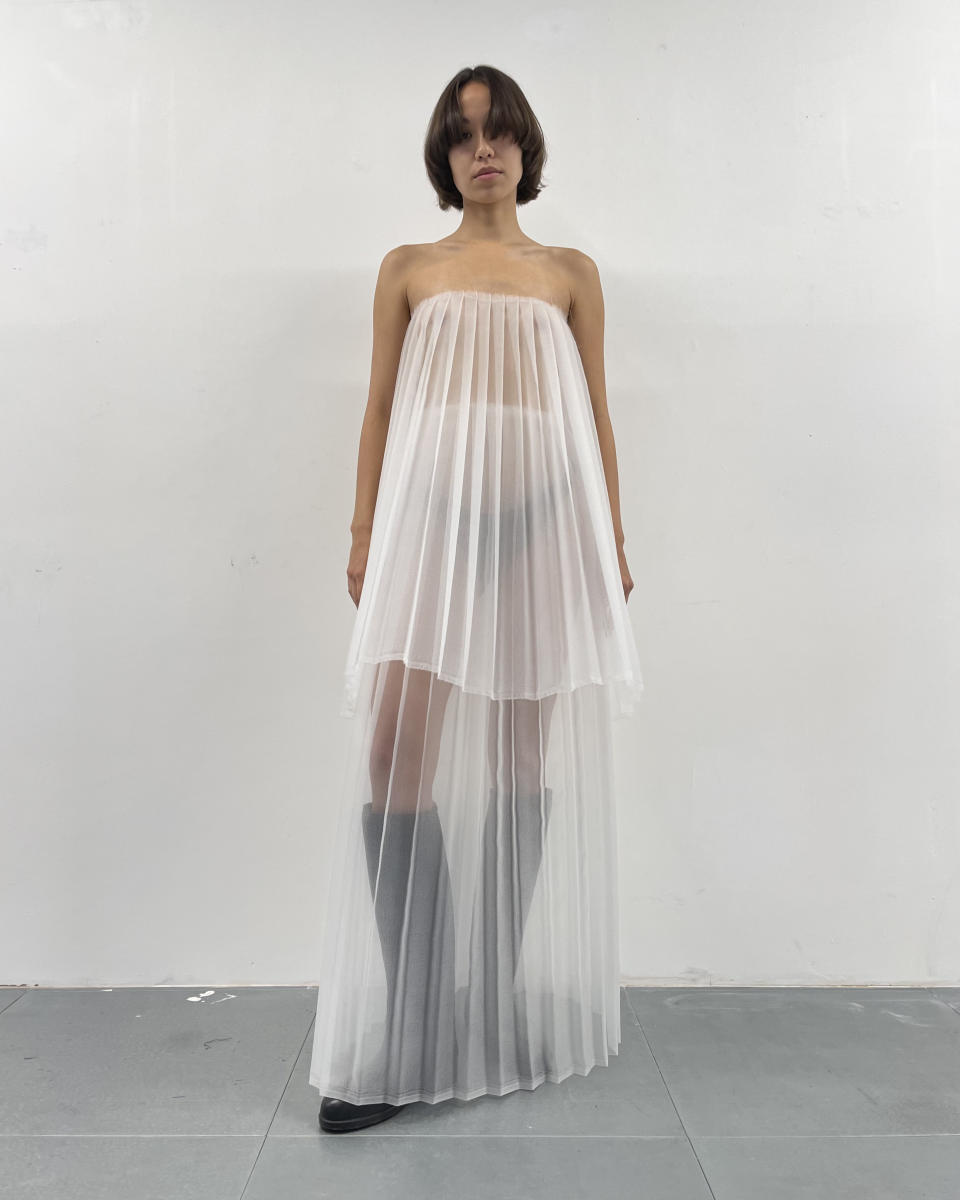 A pleated crinoline set from Freddy Coomes and Matt Empringham’s fifth collection.