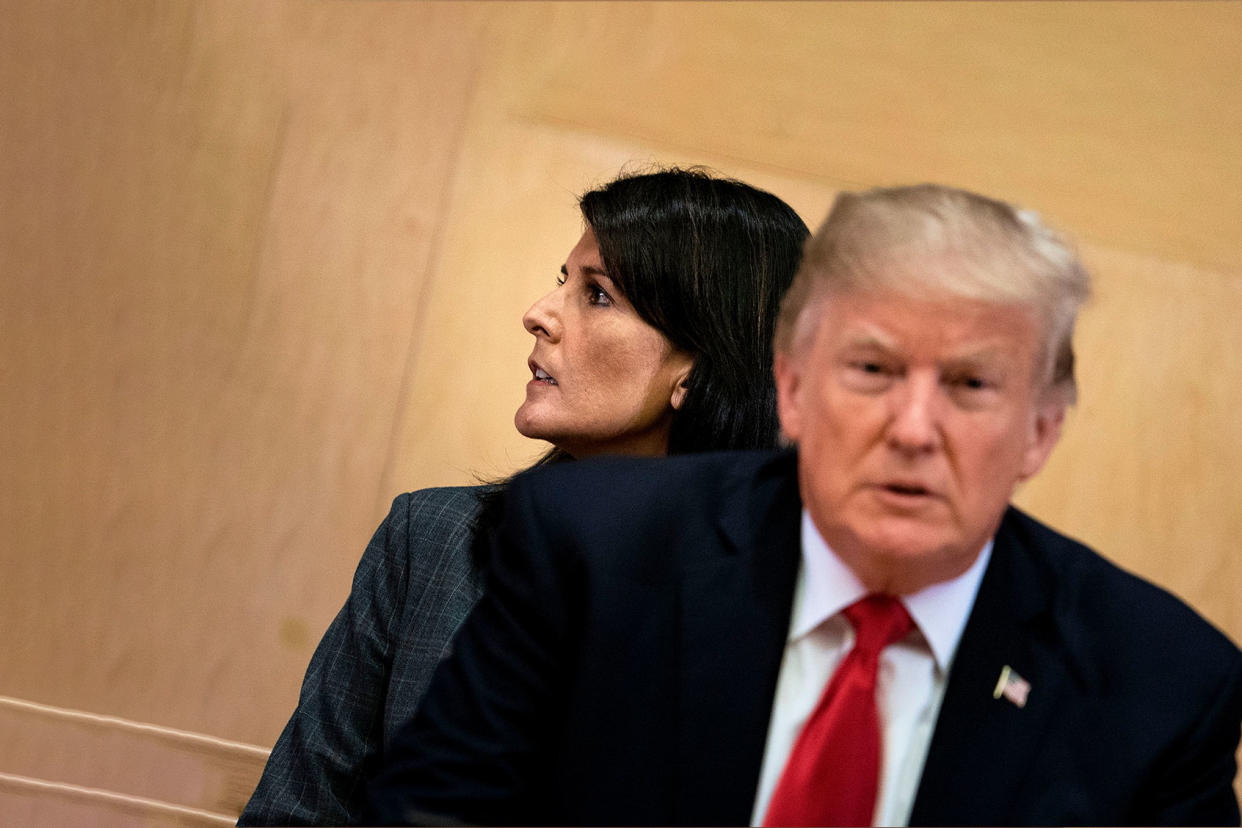 Nikki Haley; Donald Trump BRENDAN SMIALOWSKI/AFP via Getty Images