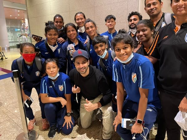 Varun Dhawan with the Indian women's football team