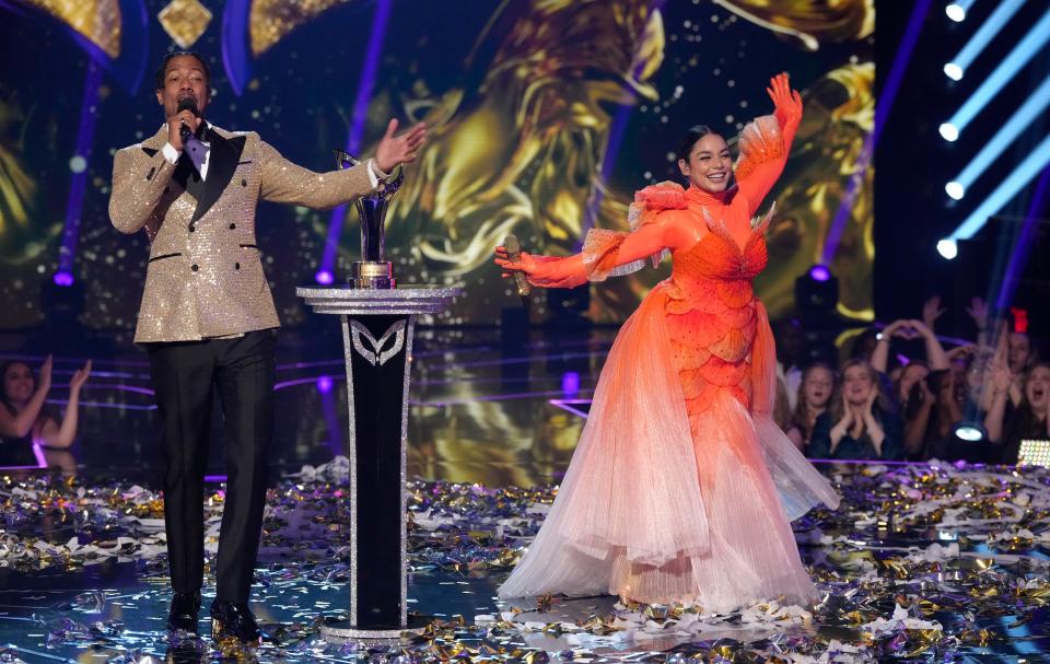 Nick Cannon and Vanessa Hudgens during "The Masked Singer" Last episode of season 11.