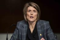 Assistant Director of FBI Counterterrorism Division Jill Sanborn testifies during a Senate Committee on Homeland Security and Governmental Affairs and Senate Committee on Rules and Administration joint hearing Wednesday, March 3, 2021, examining the January 6, attack on the U.S. Capitol in Washington. (Shawn Thew/Pool via AP)