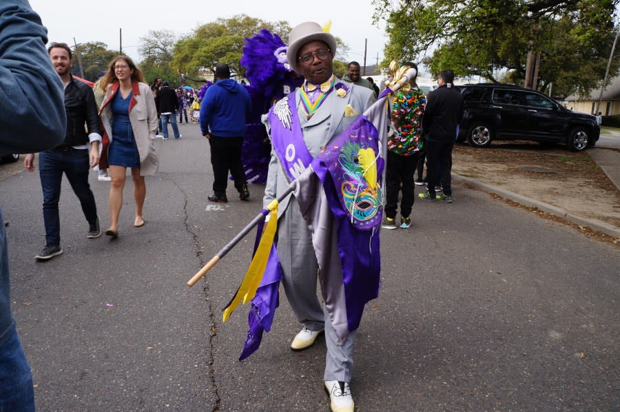 Mardi Gras Indians and revelers during the Uptown Super Sunday celebration in New Orleans (LeBron Joseph photo)