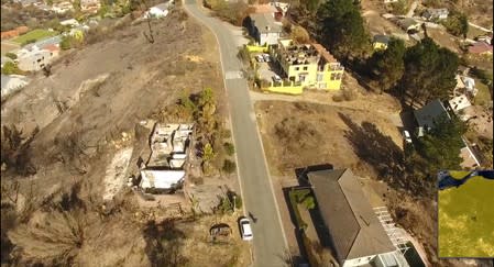 An aerial image shows the damage after a wildfire in Knysna