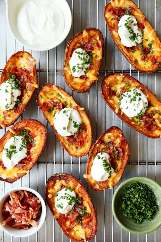 <p>The Candid Appetite</p><p>Loaded potato skins are a no-fuss snack that everyone will love. They're hearty and comforting.</p><p><strong>Get the recipe: <a href="https://www.thecandidappetite.com/the-classics-loaded-potato-skins/" rel="nofollow noopener" target="_blank" data-ylk="slk:Loaded Potato Skins;elm:context_link;itc:0;sec:content-canvas" class="link ">Loaded Potato Skins</a></strong></p>