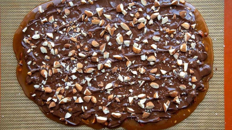 toffee with chocolate and almonds