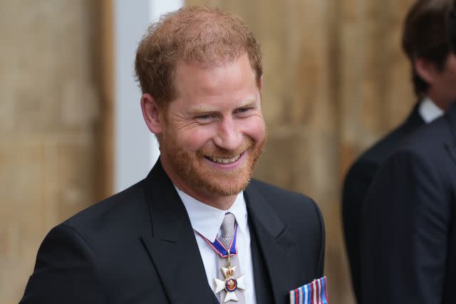 <p>Getty</p> Prince Harry leaves after the Coronation of King Charles and Queen Camilla on May 6, 2023 in London, England.