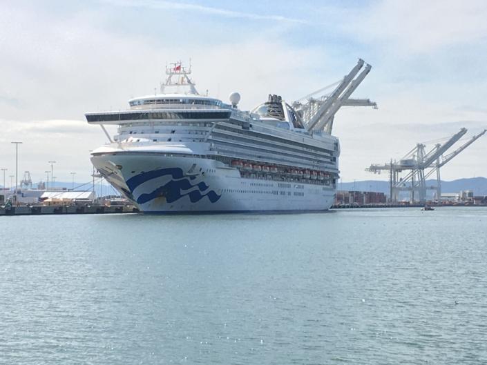 The Grand Princess docked at the Port of Oakland on March 9. A total of 131 people on the ship tested positive for the coronavirus, and five died.