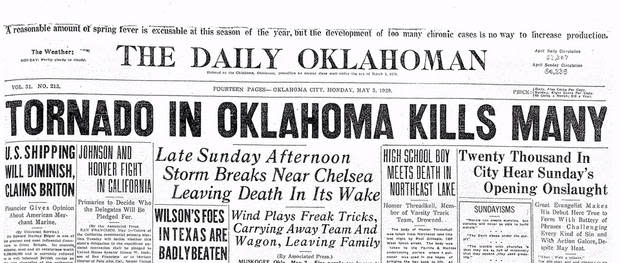 The front page of the May 3, 1920, Daily Oklahoman.