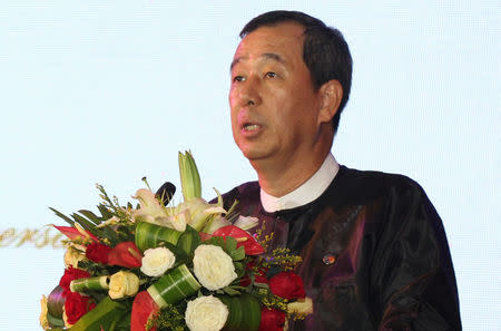 Myanmar businessman and owner of Asia World port terminal Steven Law speaks during terminal anniversary in Yangon, Myanmar, April 25, 2016. Asia World Company/Handout via REUTERS