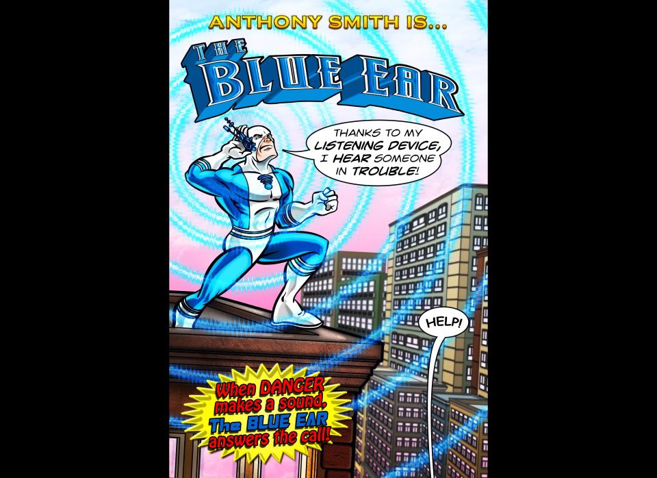 Nelson Ribeiro designed The Blue Ear, a superhero modeled after Anthony Smith. (Marvel Entertainment)