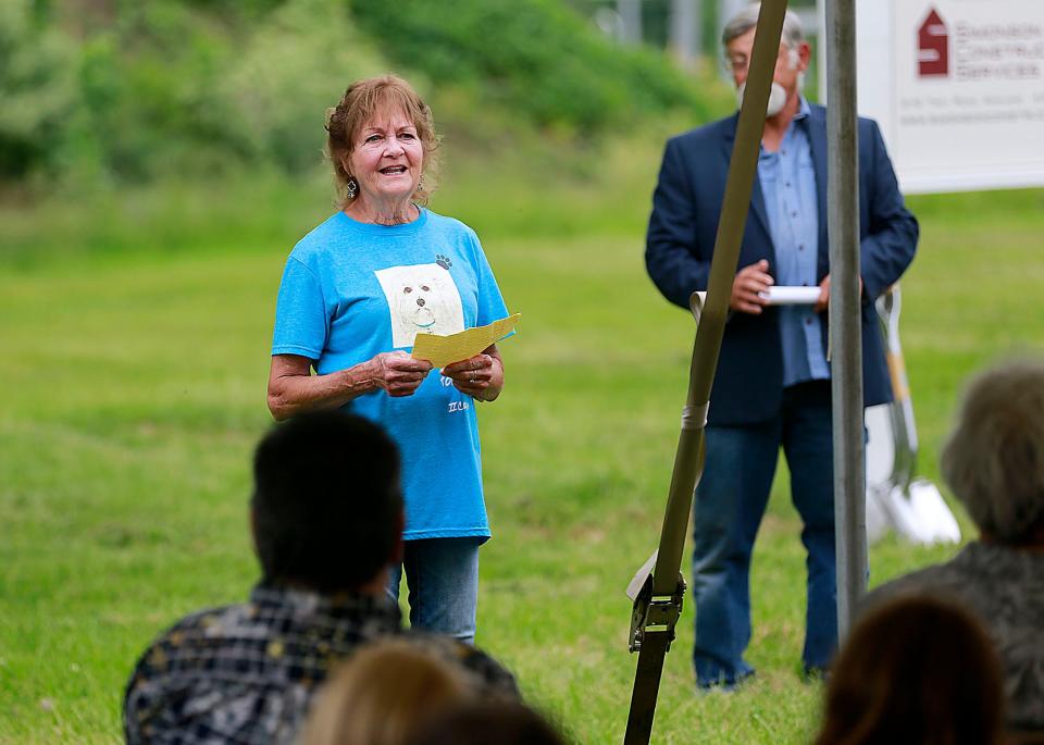 Homeward Bound of Ashland County secretary Dianne Hammontree speaks at the groundbreaking ceremony  the new Ashland County Dog Shelter on Baney Road on Tuesday, June 14, 2022. TOM E. PUSKAR/ASHLAND TIMES-GAZETTE