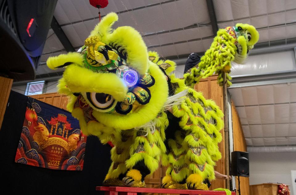 Members of the Lion Dance Me group perform the traditional Lion Dance at the annual Chinese New Year's Festival at the San Joaquin County Historical Museum at Micke Grove in Lodi on Sunday, March, 5, 2023. This is the first time the festival has been held since 2019 due to the COVID-19 pandemic. This is also the first time the event, normally held in downtown Stockton, was held at the museum.