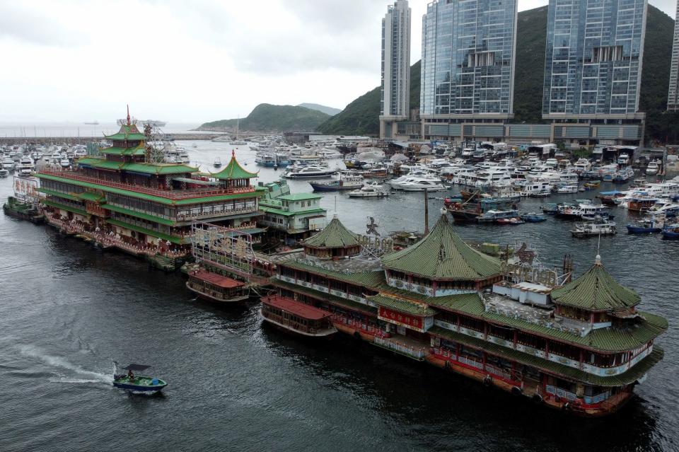 Closed iconic Jumbo Floating Restaurant is seen, after the operator announced it would leave Hong Kong because of a lack of funds for maintenance, in Hong Kong, China, June 13, 2022. Picture taken with a drone June 13, 2022. REUTERS/Joyce Zhou