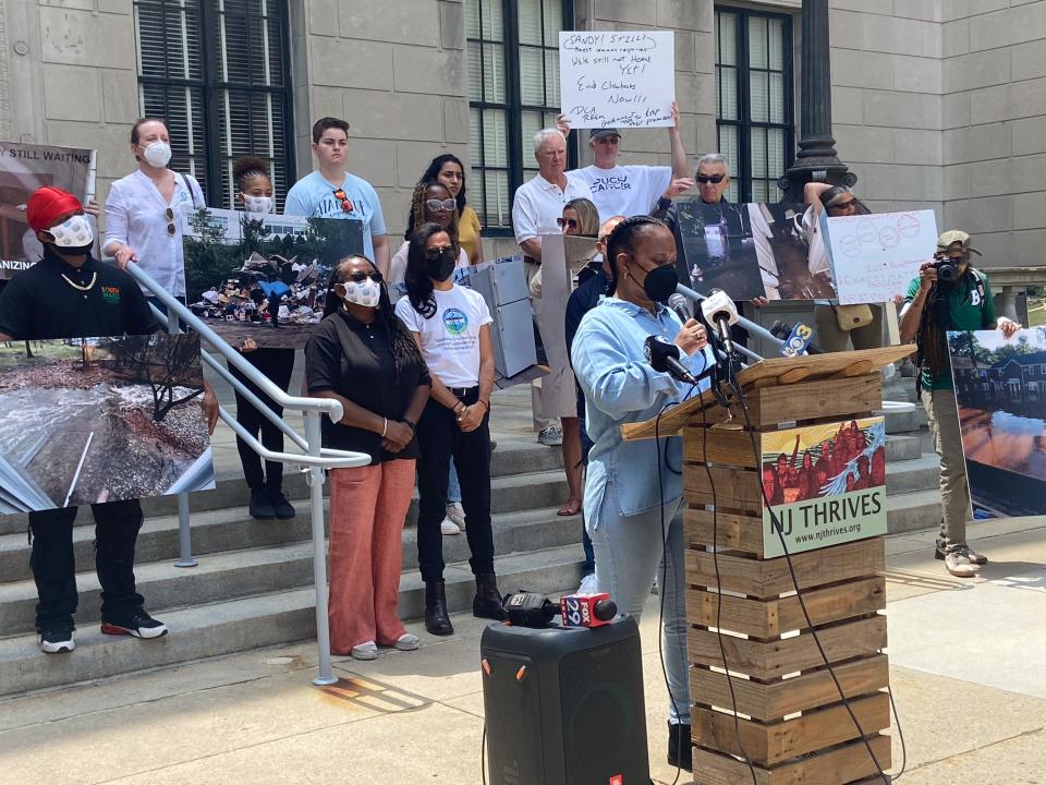 Shashuna Atwater’s basement in her Newark home was flooded during Ida on Sept. 1, 2021. She applied for FEMA assistance last September and has not heard back, she said at a press conference in Trenton Wednesday.
