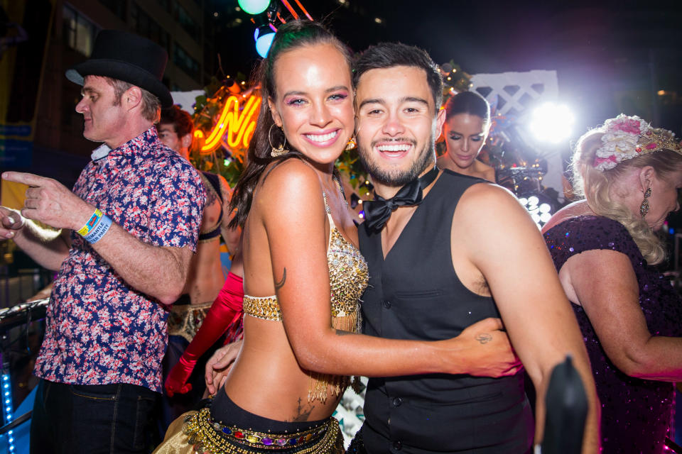 SYDNEY, AUSTRALIA - MARCH 02: Neighbours cast dance away on their own Ramsay street float during the 2019 Sydney Gay & Lesbian Mardi Gras Parade on March 02, 2019 in Sydney, Australia. The Sydney Mardi Gras parade began in 1978 as a march and commemoration of the 1969 Stonewall Riots of New York. It is an annual event promoting awareness of gay, lesbian, bisexual and transgender issues and themes. (El Pics/ Getty Images)